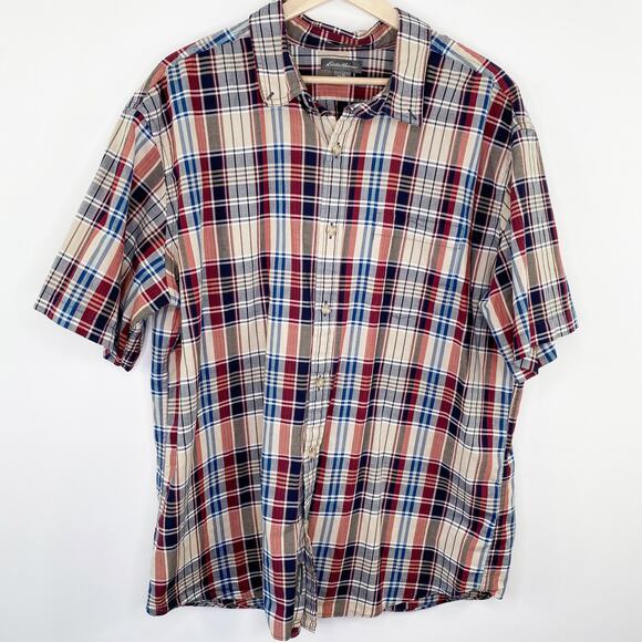 Eddie Bauer Classic Fit Tan Plaid Button Down Shirt Men's Size X-Large‎ XL - Picture 1 of 6